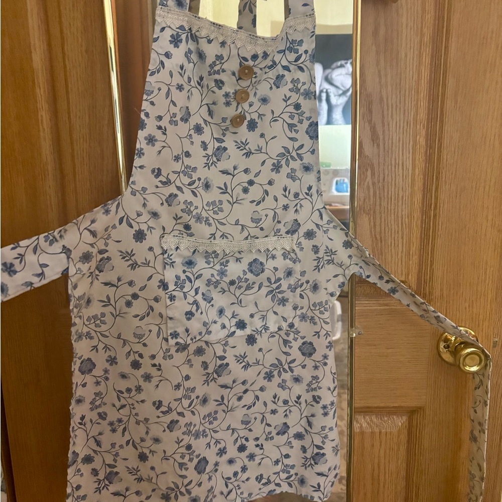 Floral Apron with Blue and White Design